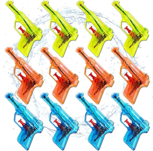 BARVERE Wasserpistole Klein, 12 Stück Mini Wasser Pistole Gun für spritzigen Spaß im Sommer, 2024 Pool Spielzeug, Geschenk für Kinder Erwachsene-Farbiger Revolver von BARVERE