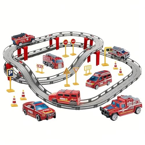 BASAMOU Autorennbahn Rennbahn Zugspielzeug 3 4 5 6 7 8 Jahre Kinder Strax Bahn, Rennstrecke Schienen Auto Spielzeug Flexible Track, Elektroauto Cars Spielzeug Junge Mädchen (mit 4 Zufallsfahrzeugen) von BASAMOU