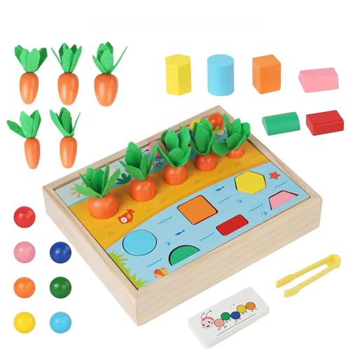 BASAMOU Holzspielzeug Montessori Baby ab 1 Jahr, 3 in 1 Motorikspielzeug Kinder ab 12 Monate Jungen Mädchen, Sortierspiel Holzpuzzle Karottenernte Clip Perlen, Lernspielzeug Kinder Geschenk Weihnacht BASAMOU Holzspielzeug Montessori Baby ab 1 Jahr, 3 in 1 Motorikspielzeug Kinder ab 12 Monate Jungen Mädchen, Sortierspiel Holzpuzzle Karottenernte Clip Perlen, Lernspielzeug Kinder Geschenk Weihnacht von BASAMOU