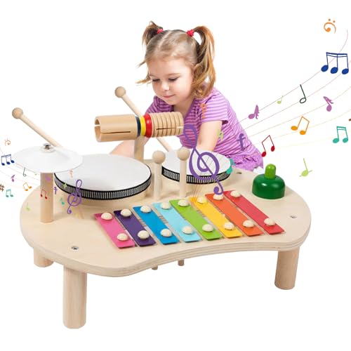 BASAMOU Spielzeug Schlagzeug Trommel Kinder ab 1 Jahr, Set Musikinstrumente Schlagzeug Kinder ab 1-5 Jahr mit Xylophon, Holzspielzeug Montessori Baby Toys, Weihnacht Geschenk Kinder Mädchen (6 in 1) BASAMOU Spielzeug Schlagzeug Trommel Kinder ab 1 Jahr, Set Musikinstrumente Schlagzeug Kinder ab 1-5 Jahr mit Xylophon, Holzspielzeug Montessori Baby Toys, Weihnacht Geschenk Kinder Mädchen (6 in 1) von BASAMOU