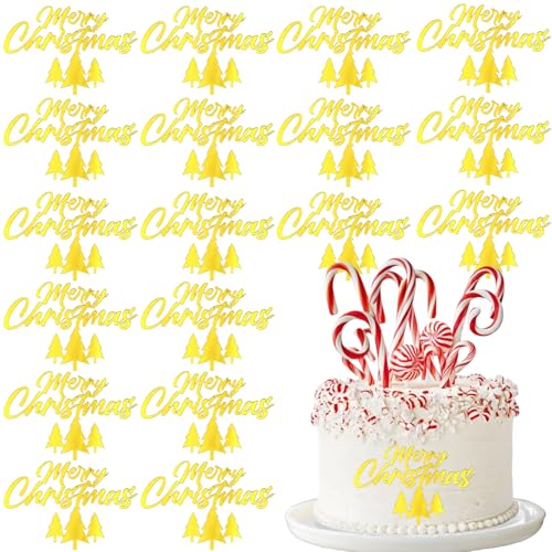 18 Stück Merry Christmas Tortenaufsätze, Spiegel, Acryl, Cupcake-Topper, graviert, Weihnachts-Seitenkuchendekorationen für Weihnachten, Winterparty, Dessert, DIY-Dekoration, Zubehör (Gold) von BASEMMAHER