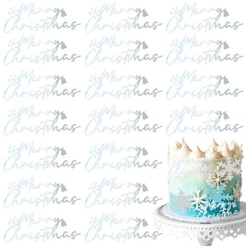 18 Stück Weihnachts-Kuchenaufsätze, Frohe Weihnachten, Schneeflocke, Cupcake-Topper, Acryl, Spiegel, graviert, Seitenschild, Kuchendekorationen für Weihnachten, Winterurlaub, Party, Dessert von BASEMMAHER