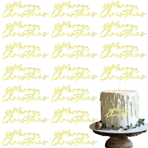 18 Stück Weihnachts-Kuchenaufsätze, Frohe Weihnachten, Schneeflocke, Cupcake-Topper, Acryl, Spiegel, graviert, Seitenschild, Kuchendekorationen für Weihnachten, Winterurlaub, Party, Dessert von BASEMMAHER