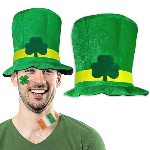 BASEMMAHER St. Patrick's Day grüner Kobold-Zylinderhut, Samt, Kleeblatt-Hut, irisches Kostüm, Zubehör für Männer und Frauen, lustiger Glücksklee-Topper, Hut, Festivals, Urlaub, Parade, Partyzubehör, von BASEMMAHER