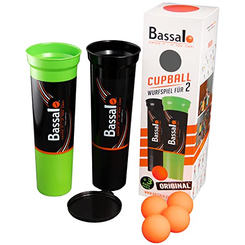 BASSALO Cupball 2er Starter-Set Plus inkl. Box - Sportspiel für Kinder, Jugendliche, Erwachsene – 2 Becher, 4 Spielbälle, Spielanleitung von BASSALO
