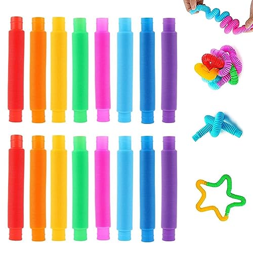 16 Stück Pop Tubes Mini Sensorisches Spielzeug, mehrfarbig, dehnbarer Schlauch, dehnbar, mehrfarbig, Anti-Stress für Kinder, lindert Angst und Stress von BASTOUR
