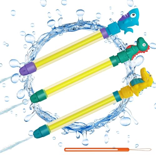 3 Stück Wasserpistole Kinder mit Lanyard Wasserspritzpistole Strandspielzeug 37 cm Wasserspritzpistole Wasserpistole Spielzeug Spritzpistole Wasser Bunte für Jungen Mädchen Party Strand Pool Spielzeug von BASTOUR