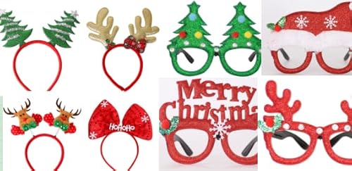 BASTOUR Weihnachtsstirnbänder, Weihnachtsbrillen, Geweih Weihnachtsstirnband, Weihnachtsbrillenrahmen/Brillen für Weihnachtsfeier, Weihnachtshaarreifen, Accessoire für Weihnachten Dekoration, 8pcs von BASTOUR