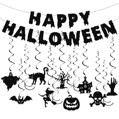 Halloween-Dekoration, zum Aufhängen, Happy Halloween-Banner, hängende Spiralen, Dekoration für Spukhaus, Banner und Luftschlangen, Dekoration zum Aufhängen für gruselige Horrorparty von BASTOUR