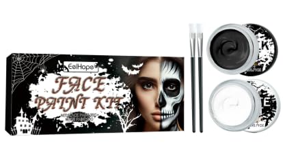 Halloween Schminke Schwarz Weiß, Halloween Spezialeffekt Make Up Set, Gesicht Farbe Körper Malerei mit 2 Makeup Pinsels, Vampire Zombie Joker Skelett Schminke, Face Paint Für Erwachsene Kinder von BASTOUR