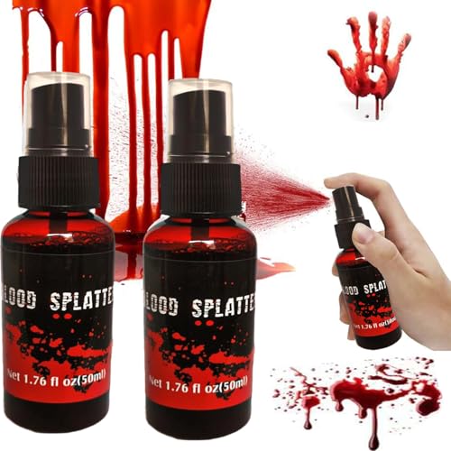 Kunstblut Spray 50ml Halloween Schminke Fake Blut Halloween Waschbar Kunstblut Make-up Fake Blut Realistisch Spray Kunstblut für Kleidung, Zombie, Vampir Cosplay & Dress Up, 2pc von BASTOUR