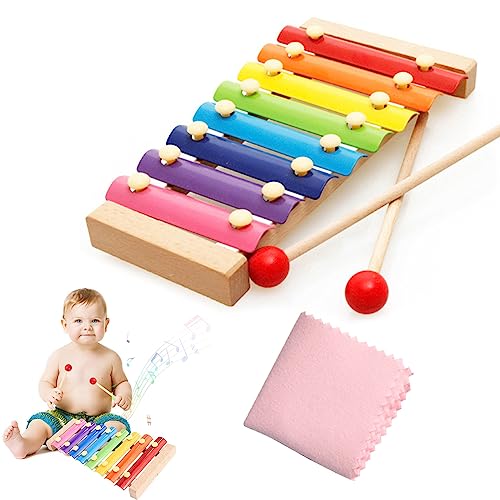 Xylophon für Kinder, Xylophon für Kinder, Xylophon aus Holz, Xylophon aus Holz, Musikinstrument für Babys, Lerninstrumente, mit 2 Schlägeln, mit Reinigungstuch von BASTOUR