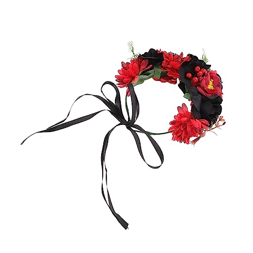BATHVEVE 1 Stück Halloween Blumenkranz Haarschmuck für Damen Verstellbares Stirnband mit Kunstblumen Eleganter Kopfschmuck für Halloween Partys und Fotoshootings von BATHVEVE