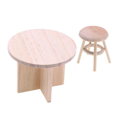 BATHVEVE 1satz Miniatur Möbel Aus Massivem Holz Runde Tische Und Stühle Für Puppenhäuser Elegantes Design Für Kleine Räume Zubehör Für Spielzeughäuser von BATHVEVE