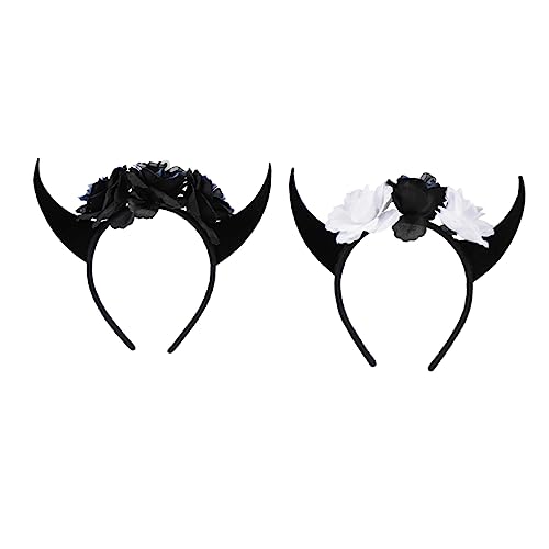 BATHVEVE 2 Stück Halloween Hornkopfband mit Blumen und für Kostümparty Cosplay und Festlichkeiten Leicht und Bequem für Stundenlangen Tragekomfort von BATHVEVE