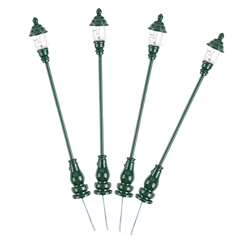 BATHVEVE 4 Stück Mini Straßenlaterne Gartenlampen für DIY Miniaturhäuser und Sandtisch Dekoration Grüne LED Lichter für Charmantes von BATHVEVE