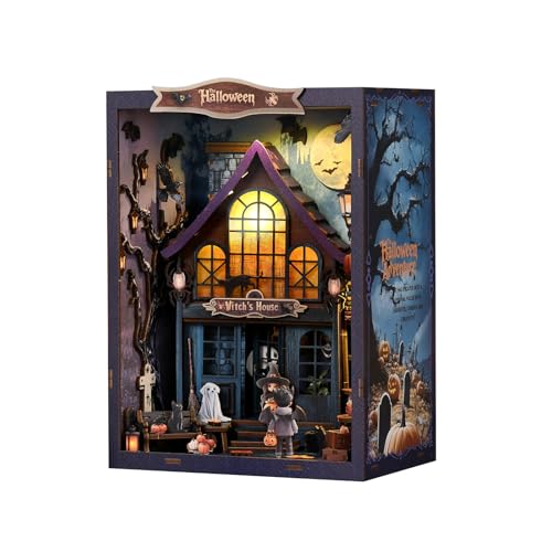 BATTREVO DIY Book Nook Kit-Alte Burg Magic Night-DIY-Miniatur-Buchstützen-Dekor für Halloween，DIY Miniatur Puppenhaus Booknook Kit mit Led-Licht,Nook Kit für Erwachsene von BATTREVO
