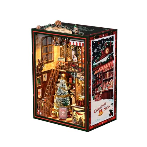 BATTREVO DIY Christmas Shop Mit Musikbox,Bastelset für Erwachsene,Mini-Haus aus Holz mit Möbeln, Kleine Deko Puppen Haus Kit mit Werkzeugen Bastelset für Geburtstag Weihnachten, Puzzlespielzeug von BATTREVO
