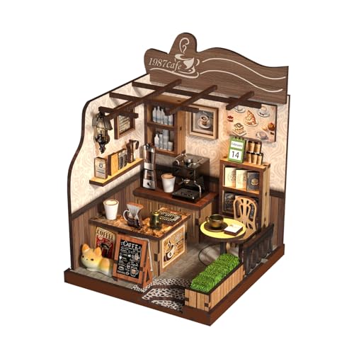BATTREVO DIY LANDCAFÉ MINI-Haus,Basteln Bastelset für Erwachsene,Mini-Haus aus Holz mit Möbeln, Kleine Deko Puppen Haus Kit mit Werkzeugen Bastelset für Geburtstag Weihnachten, Puzzlespielzeug von BATTREVO