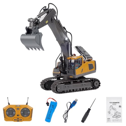 BAUBAUPLAY 1/20 RC Bagger, 2.4G 11CH Alloy Ferngesteuerte Bagger mit Lichteffekte und Soundeffekte, Mini RC Konstruktion Fahrzeug Spielzeug für Erwachsene von BAUBAUPLAY