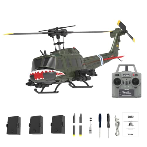 BAUBAUPLAY C032 RC Hubschrauber, UH-1 Huey Ferngesteuertes Helicopter, 2.4G 6CH Militär Hubschrauber, Outdoor Flugzeugspielzeug für Erwachsene - RTF von BAUBAUPLAY