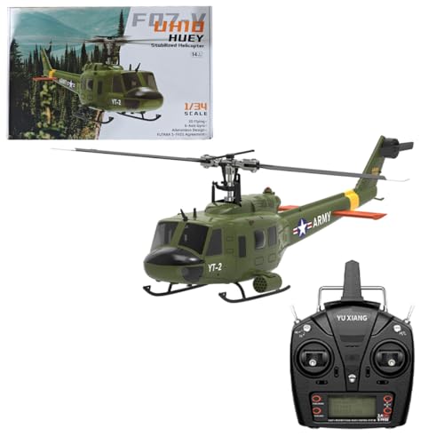 BAUBAUPLAY RC Hubschrauber, F07-V 1/34 UH-1 Huey Ferngesteuertes Helicopter, 2.4G 6CH Militär Hubschrauber Spielzeug Geschenk für Erwachsene - (RTF Version) von BAUBAUPLAY