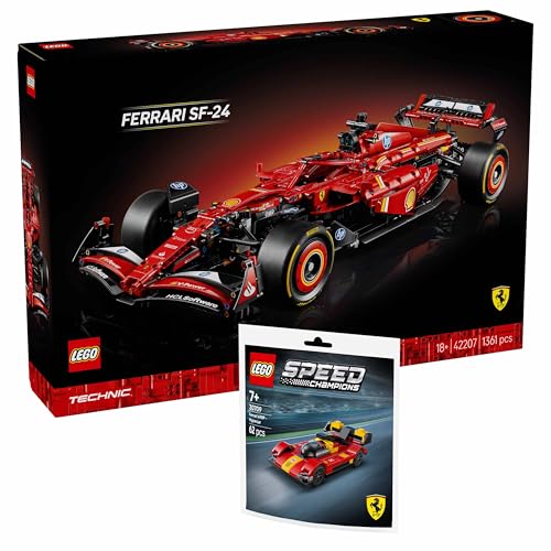 Lego Technic Ferrari SF-24 F1 42207: Rennauto - Modellauto Mit Polybag - Klemmbausteine Formel 1 Set zum Sammeln - V6-Motor, Getriebe, Lenkung und DRS im Maßstab 1:8 Inkl. Speed Champion 30709 von BAUDUU