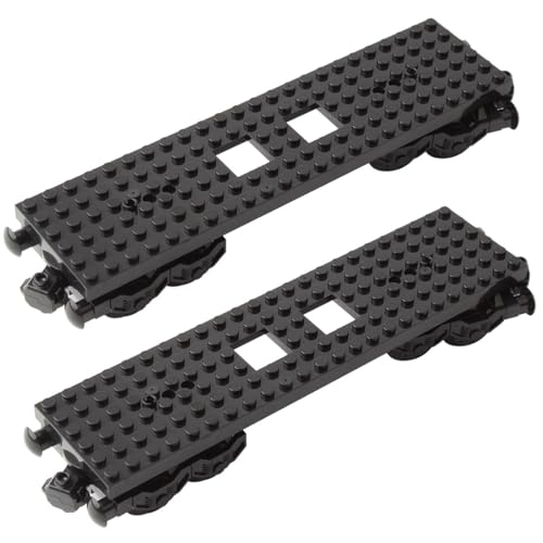 BAUKST Zugwaggon Bausteine Bausatz, 2 Stück Güterzug Bausteine Modellbausatz City Zug Eisenbahn Zubehör, Zugbasis Schienen Zubehör Klemmbausteine Konstruktionsspielzeug Set von BAUKST
