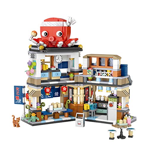 Takoyaki Shop Bausteine Bausatz, 722 Teile Straßenansicht Modulares Haus Modell Bausteine, Mini Japanischer Architektur Klemmbausteine Bauset Konstruktionsspielzeug Set für Kinder Erwachsene von BAUNKO