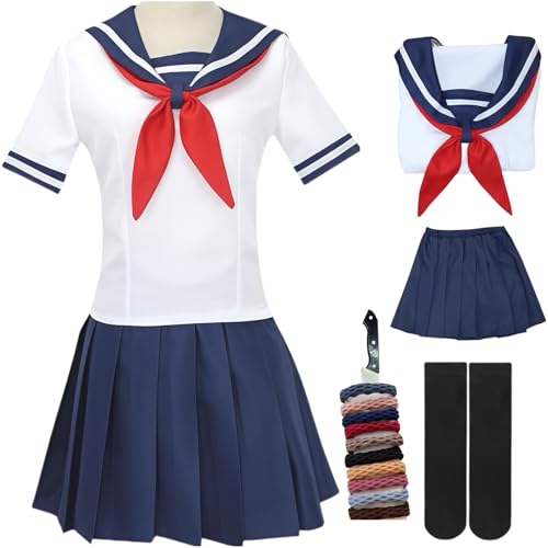 BAWKGDB Ayano Aishi Cosplay Kostüm Yandere Simulator Cosplay Damen Matrosenanzug Japanische Schuluniform Halloween Set (Weiß, M) von BAWKGDB