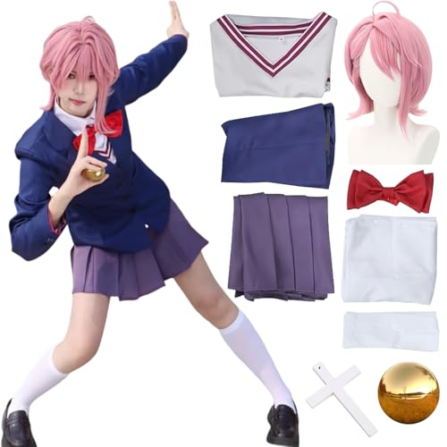 BAWKGDB Dandandan Shiratoriaira Cosplay Kostüm mit Rosa Perücke adretter Rock Halloween Anime Kostüm (Blau + Perücke, L) von BAWKGDB