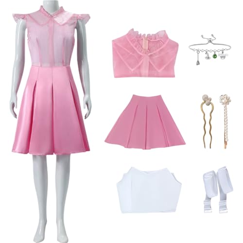 BAWKGDB Glinda Kleid Wickedy Glinda Kostüm Cosplay Rosa Anzug mit Perücke Halloween Party Abendkleid (Rosa, M) von BAWKGDB