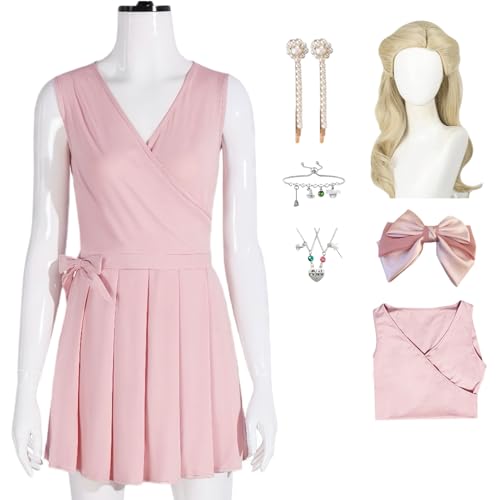 BAWKGDB Glinda Kleid Wickedy Glinda Kostüm Cosplay Rosa Anzug mit Perücke Halloween Party Abendkleid (Rosa A+wig, XL) von BAWKGDB