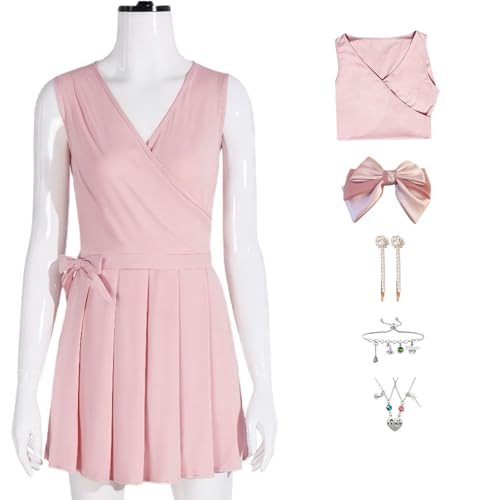 BAWKGDB Glinda Kleid Wickedy Glinda Kostüm Cosplay Rosa Anzug mit Perücke Halloween Party Abendkleid (Rosa A, 3XL) von BAWKGDB
