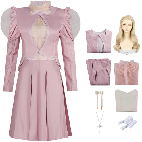 BAWKGDB Glinda Kleid Wickedy Glinda Kostüm Cosplay Rosa Anzug mit Perücke Halloween Party Abendkleid (Rosa B+wig, M) von BAWKGDB