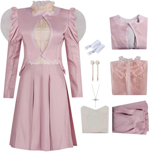 BAWKGDB Glinda Kleid Wickedy Glinda Kostüm Cosplay Rosa Anzug mit Perücke Halloween Party Abendkleid (Rosa B, S) von BAWKGDB