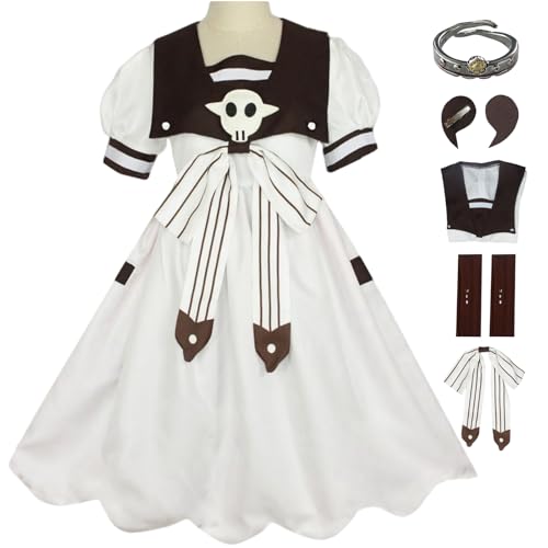 BAWKGDB Neneyashiro Cosplay-Kostüm, Toilet Bound Hanako Kun, Kleid-Outfit mit Bowknot-Perücke und Socken für Halloween, Komplettes Set (Braun, L) von BAWKGDB