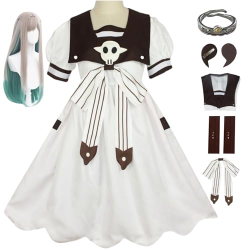 BAWKGDB Neneyashiro Cosplay-Kostüm, Toilet Bound Hanako Kun, Kleid-Outfit mit Bowknot-Perücke und Socken für Halloween, Komplettes Set (Braun + Perücke, M) von BAWKGDB