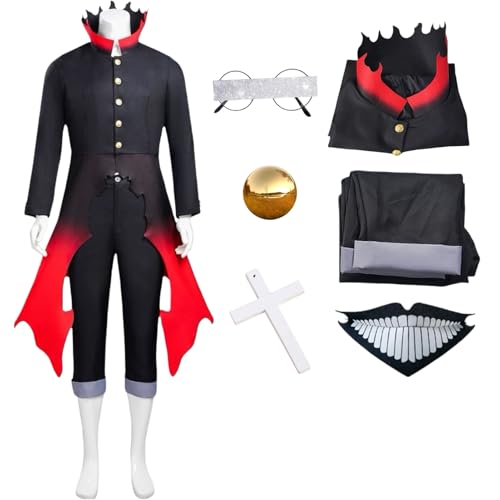 BAWKGDB Okarun Cosplay Kostüm Anime Dandandan Kentakakura Cosplay mit Maske Brille Perücke Schwarze Uniform Halloween Anzug (Schwarz, L) von BAWKGDB