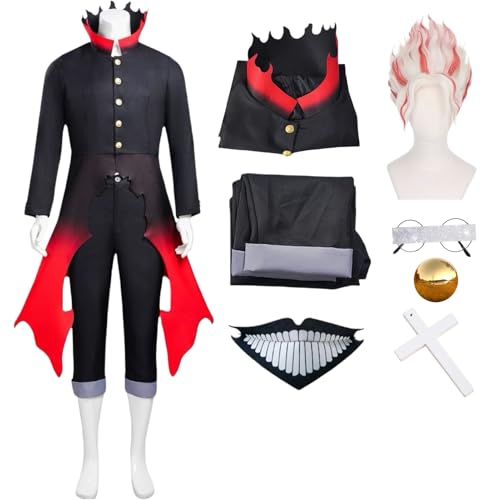 BAWKGDB Okarun Cosplay Kostüm Anime Dandandan Kentakakura Cosplay mit Maske Brille Perücke Schwarze Uniform Halloween Anzug (Schwarz + Perücke, S) von BAWKGDB