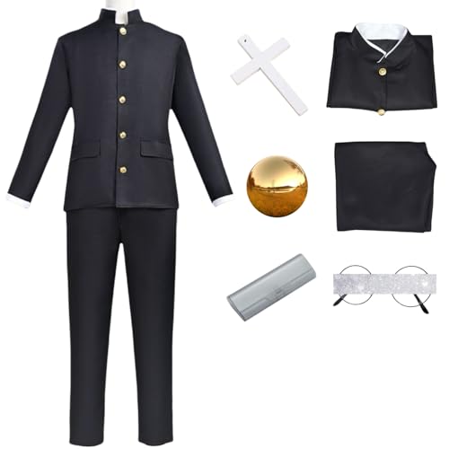 BAWKGDB Okarun Cosplay Kostüm Dandandan Kentakakura Cosplay mit Perücke Maske Brille Schwarze Uniform Halloween Anzug Anime (Schwar, XS) von BAWKGDB