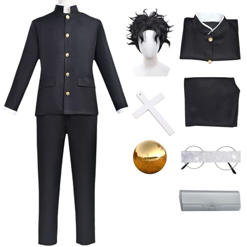 BAWKGDB Okarun Cosplay Kostüm Dandandan Kentakakura Cosplay mit Perücke Maske Brille Schwarze Uniform Halloween Anzug Anime (Schwarz+Perücke, 2XL) von BAWKGDB