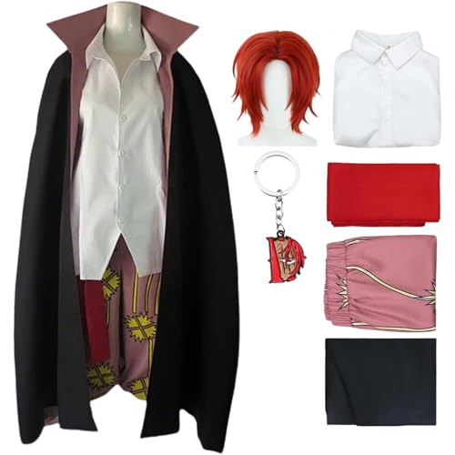 BAWKGDB Shanks Cosplay Kostüm mit Perücke Schwarzer Mantel passt Halloween-Party Rote Haare Anime Set (Schwarz + Perücke, M) von BAWKGDB
