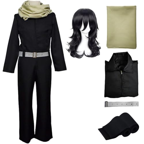 BAWKGDB Shouta Aizawa Cosplay Kostüm MHA Cosplay Uniform mit Perücke Schal Gürtel Socken Halloween Party Outfit (Schwarz + Perücke, 3XL) von BAWKGDB