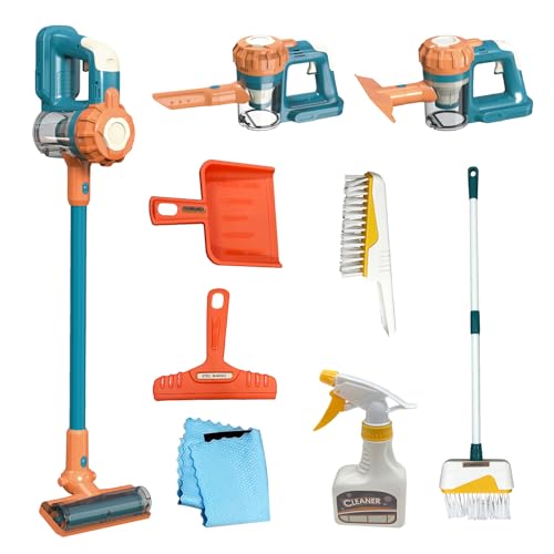Kinder Staubsauger, die wirklich funktioniert 9Pcs Aged 3+ Reinigung Set für Kleinkinder Spielzeug Cleaner Kinder Besen und Kehrblech Set Schrubber Bürsten Junge Mädchen Geschenke (950Blau) von BAYMI