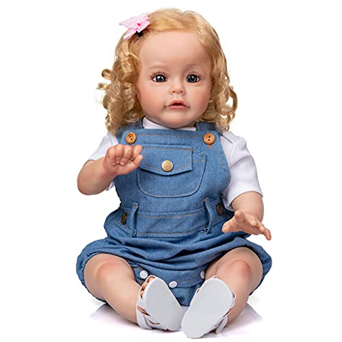 BAYORE 60 cm Weiches Spielzeug Realistische Babypuppen Lebendig Mit Lockigem Haar Pädagogisch Für Kinder Und Erwachsene Mitbringsel Neugeborene Babykleidung Süßes Baby Offene Augen Silikon von BAYORE