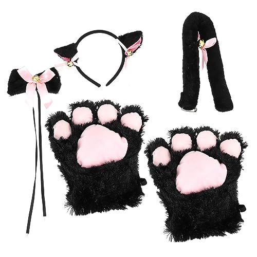 BAZEITFLOW 1 Satz Katzenohren Set mit Pfoten und Fliege Teiliges Cosplay Kostüm für Damen für Halloween Maskeraden und Rollenspiele Passend von BAZEITFLOW