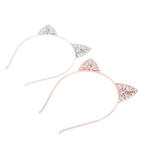 BAZEITFLOW 2 Stück Glitzernde Katzenohren Stirnbänder Leichtes Tragbares Haarschmuck accessoire für Mädchen Niedliches Design Geeignet für Partys Cosplay und Alltag Weiß und Roségoldfarben von BAZEITFLOW