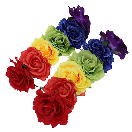 BAZEITFLOW 2 Stück Teiliges Regenbogen Rosen Stirnband Elastisch Zarter Haarschmuck für Halloween Kostüm Mädchen Party Karneval Fest von BAZEITFLOW