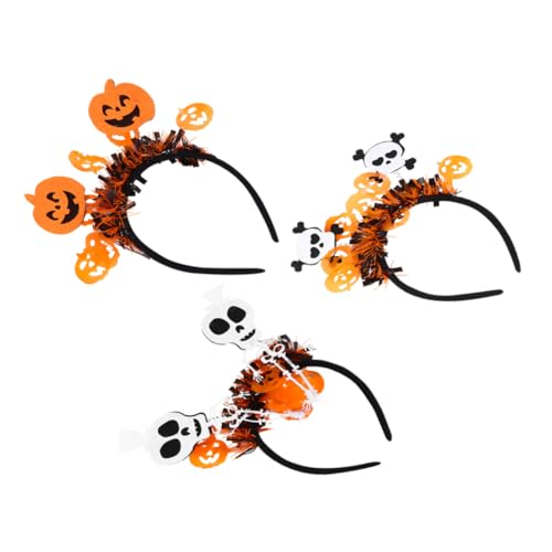BAZEITFLOW 3 Stück Halloween Haarreif Teilig mit Kürbis Totenkopf und Skelett Designs Langlebiger Haarschmuck für Erwachsene für Halloween Party Cosplay und Karneval von BAZEITFLOW